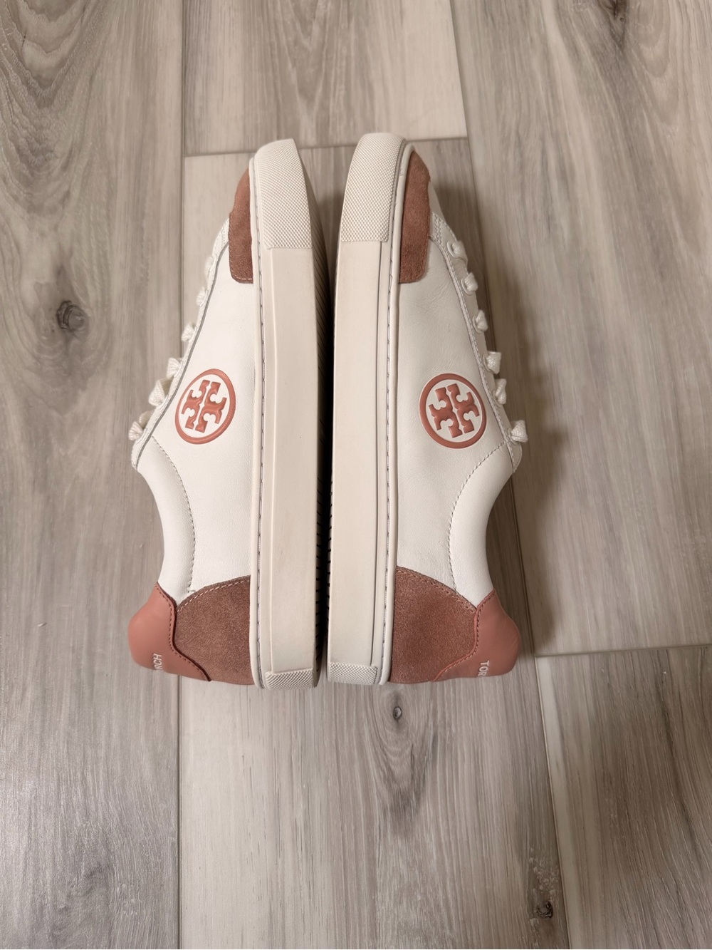 Tory Burch Leather Sneakers White Pink Suede Size 9 - Picture 8 of 12